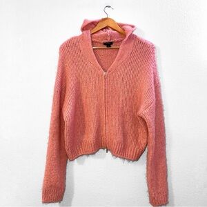 Halogen Fuzzy Hooded Jacket SPICED PEACH ORANGE, Size Small Cozy Pink Sweater